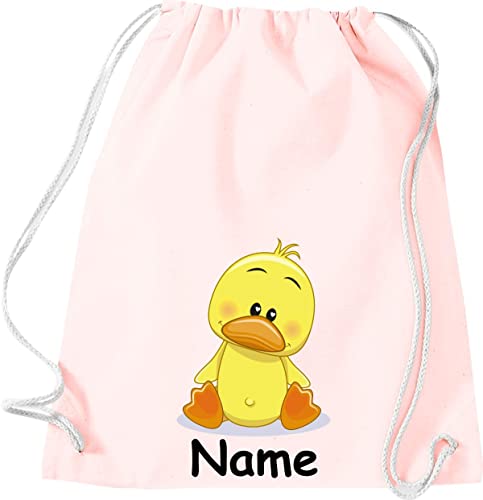 ShirtInStyle Gym Sack Kinder Turnbeutel Tiere Ente Küken mit Wunschnamen, Beutel Tasche Hort Kita, Farbe pastellrosa von ShirtInStyle