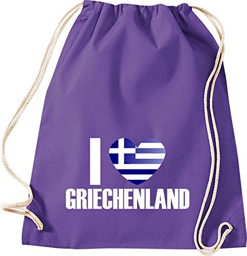 ShirtInStyle Gym Sack Turnbeutel I Love Griechenland, Land, Urlaub Heimat Familie Länder, Farbe Purple von ShirtInStyle