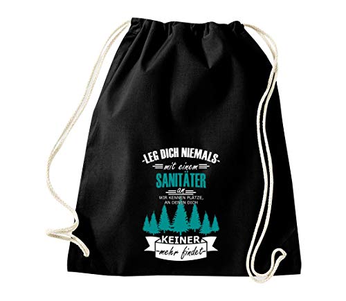 ShirtInStyle Gym Sack Turnbeutel Leg Dich Niemals Mit Einem Sanitäter An, Wir Kennen..., Farbe Schwarz von ShirtInStyle