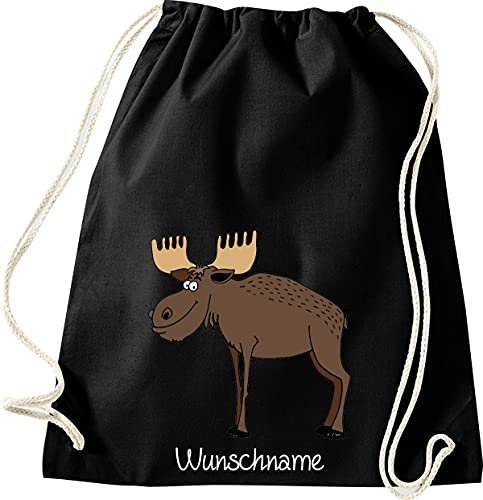 ShirtInStyle Kinder Turnbeutel, lustige Tiere Elch Hirsch mit Wunschnamen, Kinder, Tiere Zoo Kindertag Beutel, Farbe Schwarz ShirtInStyle Kinder Turnbeutel, lustige Tiere Elch Hirsch mit Wunschnamen, Kinder, Tiere Zoo Kindertag Beutel, Farbe Schwarz von ShirtInStyle