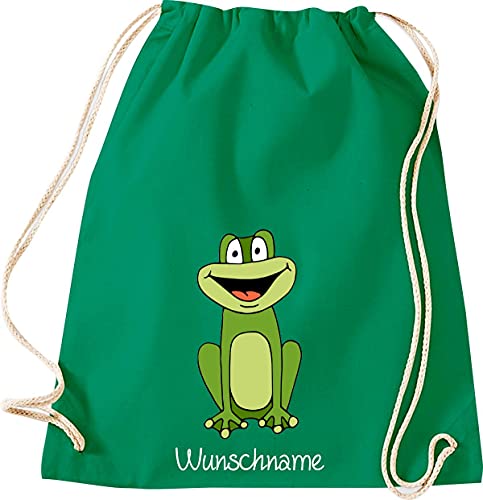 ShirtInStyle Kinder Turnbeutel, lustige Tiere Frosch mit Wunschnamen, Kinder, Tiere Zoo Kindertag Familie, Gym Sack Tasche Beutel, Farbe Kellygreen von ShirtInStyle