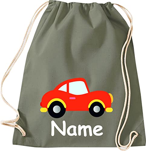 ShirtInStyle Turnbeutel, Auto mit Wunschnamen, Kinder, Stoffbeutel, Kinderrucksack, Jute, Gymsack, Farbe Olive ShirtInStyle Turnbeutel, Auto mit Wunschnamen, Kinder, Stoffbeutel, Kinderrucksack, Jute, Gymsack, Farbe Olive von ShirtInStyle