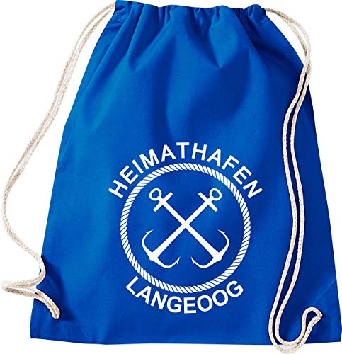 ShirtInStyle Turnbeutel, Heimathafen Langeoog Sprüche Spruch, Urlaub See Hafen Strand Familie, Farbe Royal ShirtInStyle Turnbeutel, Heimathafen Langeoog Sprüche Spruch, Urlaub See Hafen Strand Familie, Farbe Royal von ShirtInStyle