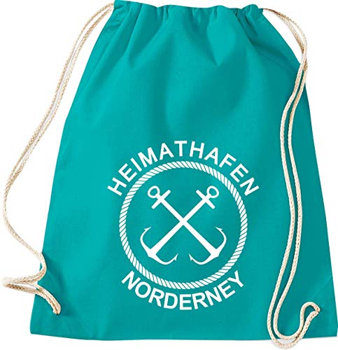 ShirtInStyle Turnbeutel, Heimathafen Norderney Sprüche Spruch, Urlaub See Hafen Strand Familie, Farbe Emerald ShirtInStyle Turnbeutel, Heimathafen Norderney Sprüche Spruch, Urlaub See Hafen Strand Familie, Farbe Emerald von ShirtInStyle
