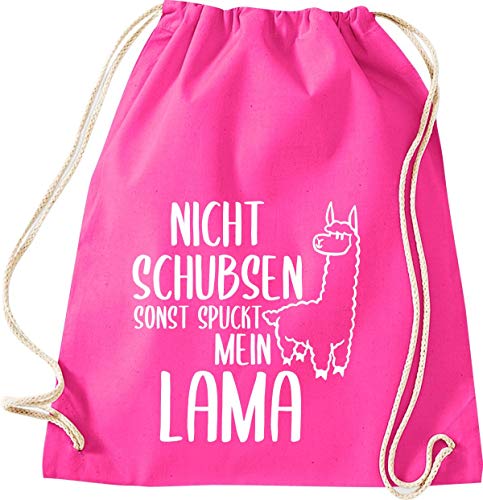 ShirtInStyle Turnbeutel, Nicht Schubsen Sonst Spuckt Mein Lama Alpaka, Gym Sack Tasche Beutel, Farbe Pink von ShirtInStyle