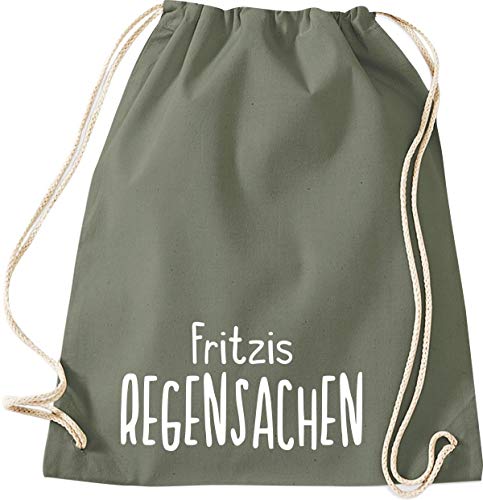 ShirtInStyle Turnbeutel, Regensachen mit Wunschnamen, Kita, Hort, Schule, Freizeit, Gym Sack Tasche Beutel, Farbe Olive von ShirtInStyle