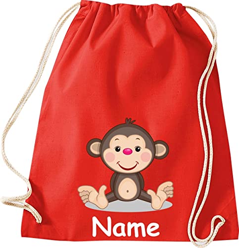 ShirtInStyle Turnbeutel, Tiere AFFE mit Wunschnamen, Kinder, Stoffbeutel, Kinderrucksack, Jute, Gymsack, Farbe Rot ShirtInStyle Turnbeutel, Tiere AFFE mit Wunschnamen, Kinder, Stoffbeutel, Kinderrucksack, Jute, Gymsack, Farbe Rot von ShirtInStyle