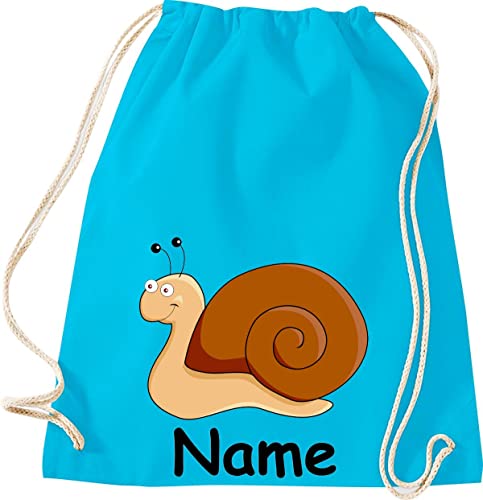 ShirtInStyle Turnbeutel, Tiere Schnecke mit Wunschnamen, Kinder, Stoffbeutel, Kinderrucksack, Jute, Gymsack, Farbe Tuerkis von ShirtInStyle