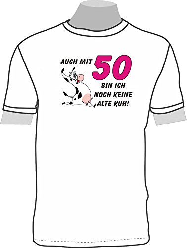 Auch mit 50 bin ich noch keine alte Kuh; Geburtstag Damen T-Shirt weiß, Gr. M (38) von ShirtShop-Saar