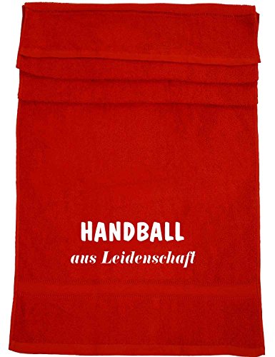 Handball aus Leidenschaft; Badetuch Sport, rot von ShirtShop-Saar