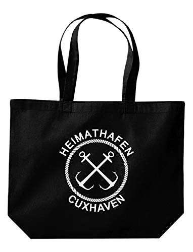 Shirtinstyle Beutel Tasche, Heimathafen Cuxhaven Tasche Großer Beutel, Jute, Shopper, Beutel, Tasche, Urlaub, Meer, See, Heimatort, Urlaub, Zu Haus, Farbe Schwarz von Shirtinstyle