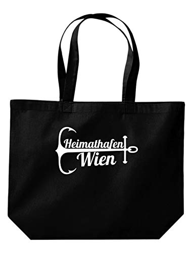 Shirtinstyle Beutel Tasche, Heimathafen Wien, Jute, Shopper, Beutel, Tasche, Urlaub, Meer, See, Heimatort, Urlaub, Zu Haus, Farbe Schwarz von Shirtinstyle