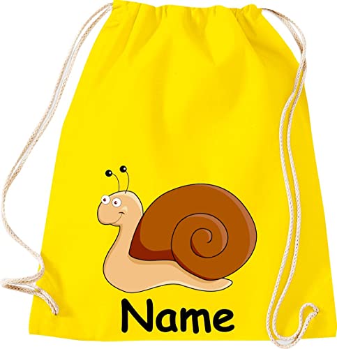 Shirtinstyle Turnbeutel, Tiere Schnecke mit Wunschnamen, Kinder, Stoffbeutel, Kinderrucksack, Jute, Gymsack, Farbe gelb Shirtinstyle Turnbeutel, Tiere Schnecke mit Wunschnamen, Kinder, Stoffbeutel, Kinderrucksack, Jute, Gymsack, Farbe gelb von Shirtinstyle