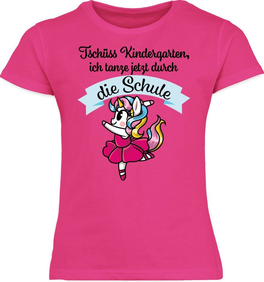 Shirtracer T-Shirt Tschüss Kindergarten ich tanze jetzt durch die Schule Einhorn Ballett Einschulung Mädchen von Shirtracer