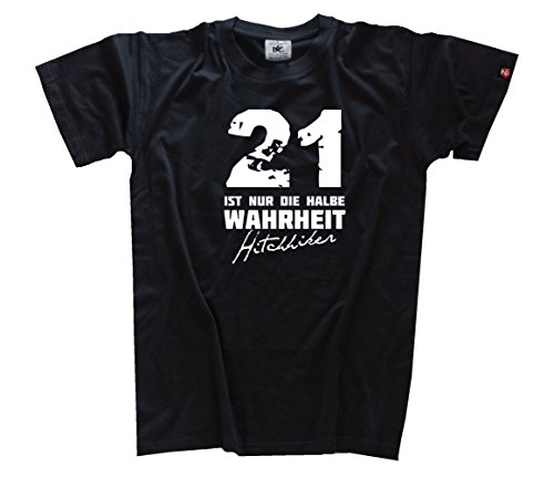 Shirtzshop Herren 21 ist nur die halbe Wahrheit-Hitchhikers T-Shirt, Schwarz, L von Shirtzshop