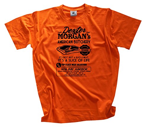 Shirtzshop Herren Famous Movie-Dexter Morgans American Butchery II T-Shirt Orange XL Shirtzshop Herren Famous Movie-Dexter Morgans American Butchery II T-Shirt Orange XL von Shirtzshop