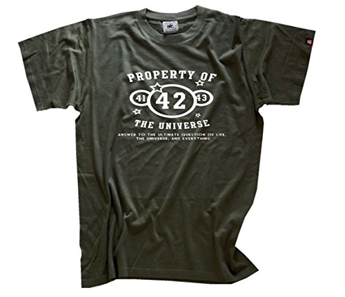 Shirtzshop Herren Property of The universe-42-dont Panic T-Shirt, Olive, L Shirtzshop Herren Property of The universe-42-dont Panic T-Shirt, Olive, L von Shirtzshop