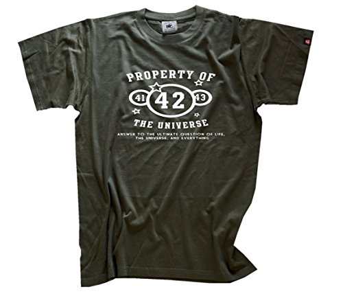 Shirtzshop Herren Property of The universe-42-dont Panic T-Shirt, Olive, M von Shirtzshop