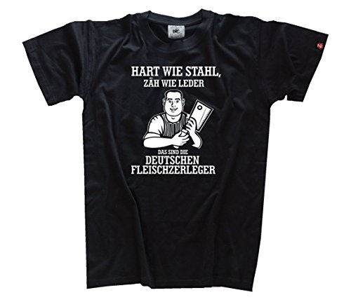 Shirtzshop T Shirt Hart Wie Stahl Und Zaeh Wie Leder Metzger Fleischer, Schwarz, XXXL von Shirtzshop