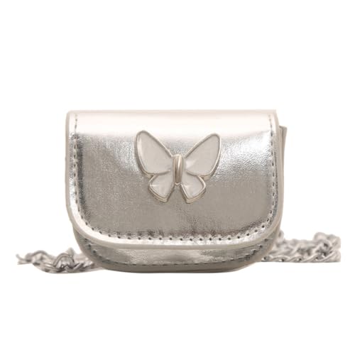 Modische Lippenstift-Tasche für Damen, mit Crossbody-Kette, niedlicher Schmetterlings-Münzgeldbörse, silber von Shntig