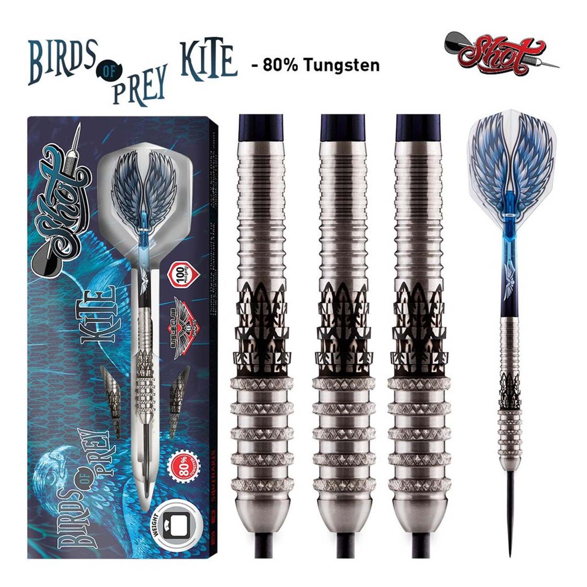 Birds Of Prey Kite Steel Tip Dart Set - 80% Tungsten Barrels 23g Birds Of Prey Kite Steel Tip Dart Set - 80% Tungsten Barrels 23g von Shot Darts