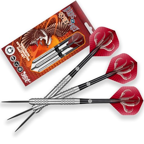 Birds of Prey Osprey Steel Tip Dart Set | 80% Tungsten Barrels | Steeltip Darts mit Schäften und Flights | Präzision und Kontrolle | 26 Gramm von Shot!