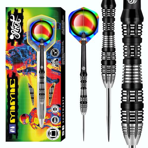 Shot Steel Darts AI Mimic Match Dart 90% Tungsten Steeltip Darts | Steel Dart Hochwertiges Tungsten Dart Set mit Schäften und Flights Made in New Zealand (26 Gramm) Shot Steel Darts AI Mimic Match Dart 90% Tungsten Steeltip Darts | Steel Dart Hochwertiges Tungsten Dart Set mit Schäften und Flights Made in New Zealand (26 Gramm) von Shot!