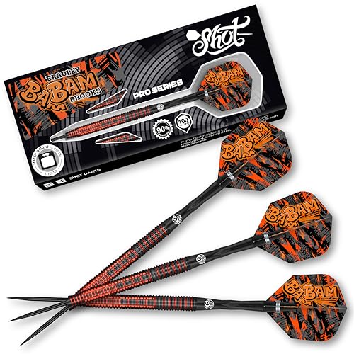 Shot! - Bradley Brooks Steeldartpfeile | 90% Tungsten | 23g Gewicht | Präzise Spieler-Darts | Ideal für Dartspieler Shot! - Bradley Brooks Steeldartpfeile | 90% Tungsten | 23g Gewicht | Präzise Spieler-Darts | Ideal für Dartspieler von Shot!