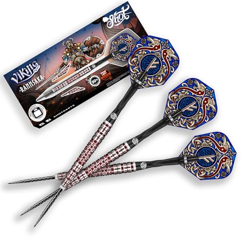 Shot Viking Rannaska Steel Tip Dart Set | 90% Tungsten Barrels | Steeltip Darts mit Schäften und Flights | Präzision und Kontrolle | 23 Gramm Shot Viking Rannaska Steel Tip Dart Set | 90% Tungsten Barrels | Steeltip Darts mit Schäften und Flights | Präzision und Kontrolle | 23 Gramm von Shot!