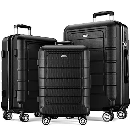 SHOWKOO Kofferset 3 Teilig Hartschale Leicht ABS+PC Erweiterbar Reisekoffer Haltbar Trolley Handgepäck Sets mit TSA Schloss und 4 Rollen (M L XL -Schwarz) SHOWKOO Kofferset 3 Teilig Hartschale Leicht ABS+PC Erweiterbar Reisekoffer Haltbar Trolley Handgepäck Sets mit TSA Schloss und 4 Rollen (M L XL -Schwarz) von SHOWKOO