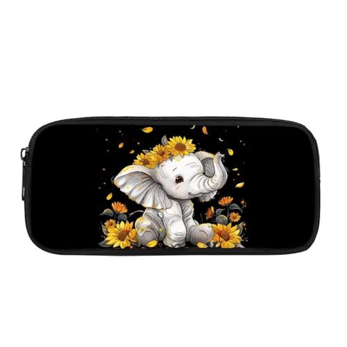 Showudesigns Einzigartiges Tier-Federmäppchen für Jungen, Kinder, Mädchen, Stifteetui, Schulbedarf, Sonnenblumen-Elefant 3, M von Showudesigns