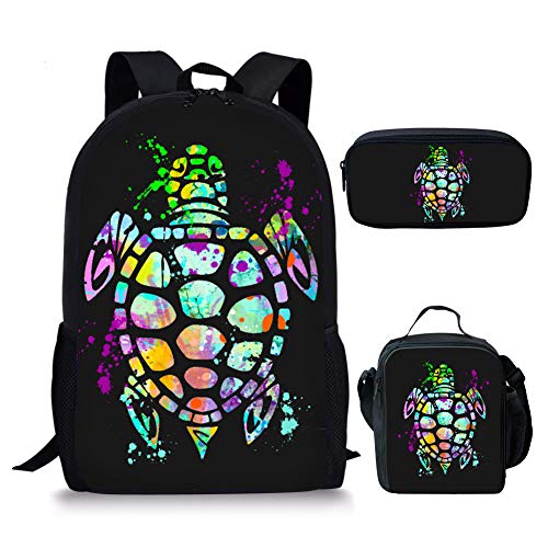 Showudesigns Rucksack für Mädchen mit Lunchbox 3er Set/Teenager Kinder Grundschultasche und Lunchbag Federmäppchen, Meeresschildkröte, Einheitsgröße, Kinderrucksack von Showudesigns