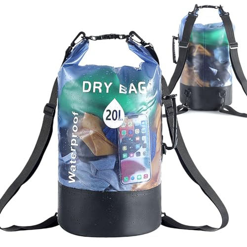 Shurzzesj Dry Bags for Kajaking Waterproof | 20L Kajak Dry Bag Waterproof Pack - Phone Case Included, Portable Dry Boat Bag Rucksack, Dry Sack, Floating Dry Bag for Women Men, 20 l, Refer to von Shurzzesj