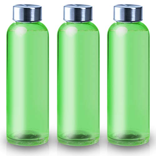 ShyaWorld Wasserflasche aus Glas mit transparentem Finish, Schraubverschluss aus Edelstahl. Einzelne Boxen pro Flasche. (grün, 500ml (3PCS)) von ShyaWorld