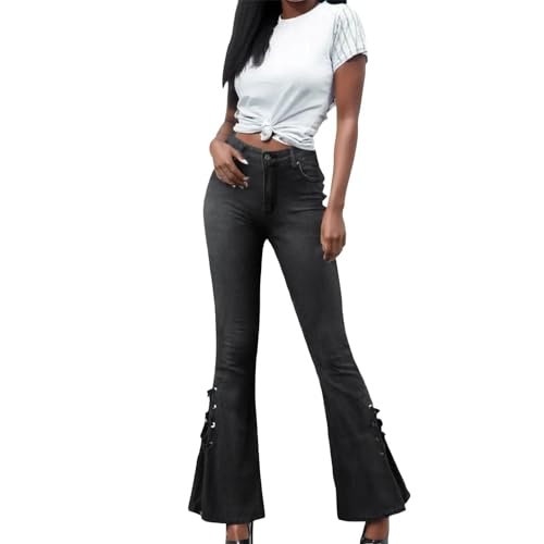 Jean Jeans Damen Hose Jeanshose Female Womenjeans Damen Jeanshose Weites Bein Casual Pocket L Schwarz von SiVaji