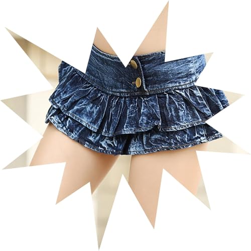 Jean Jeans Damen Hose Jeanshose Female Womenrüschen Cake Jeans Rock Shorts Frau Jeans Mini Shorts S Blau von SiVaji