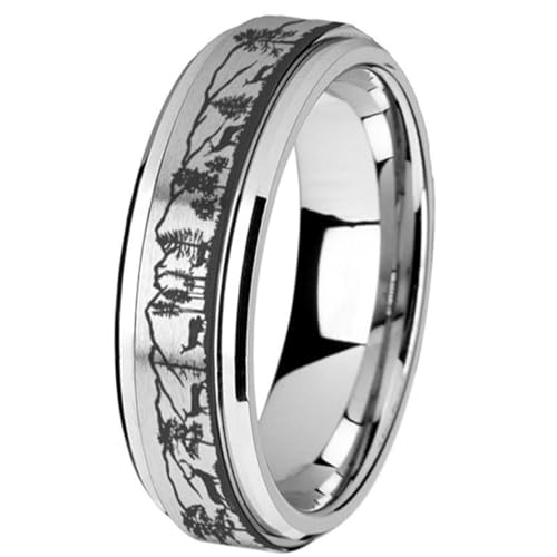 Ring Ringe Damen Bijouterie Herren Wald Hirsch Drehen Ring Männer Frauen Retro Party Einfache Geometrische Hochzeit Punk Größe 7 Silber von SiVaji