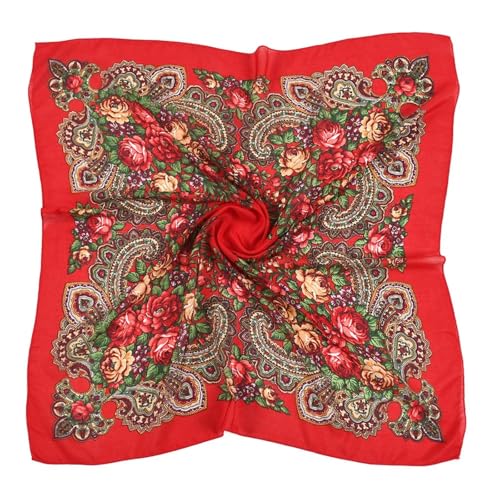 Schals Damen Tücher Halstuch Scarf 80 * 80Cm Blumenschal Ethnischer Stil Square Bandana Kopftücher Damen Einstecktuch Stirnband Rot von SiVaji