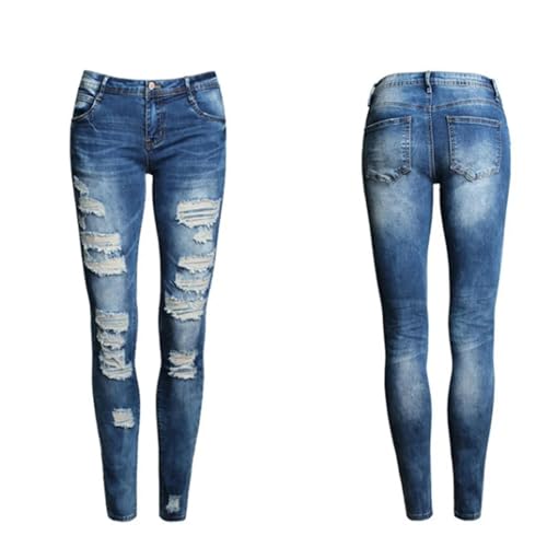 SiVaji Jean Jeans Damen Hose Jeanshose Female Womendamen Jeans Blau Slim Ripped Jeans Stretch Denim Hose XXL Blau von SiVaji