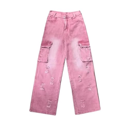 SiVaji Jean Jeans Damen Hose Jeanshose Female Womenrosa Jeans Hose Mit Weitem Bein Retro Distressed XL Pink von SiVaji