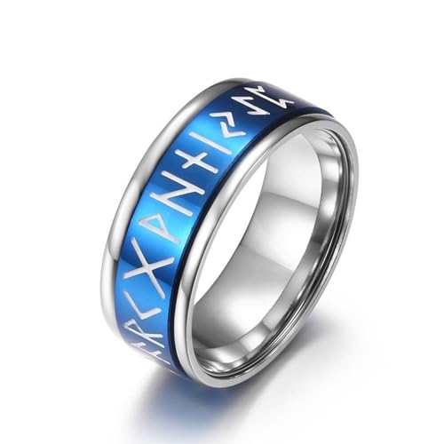 SiVaji Ring Ringe Damen Bijouterie Herren Drehbar Nordisch Wikinger Text Ring Leuchtend Männer Frauen Punk Retro Classic Party Größe 12 Blau von SiVaji