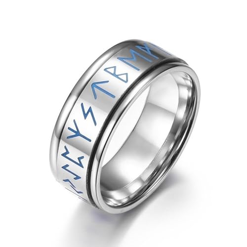 SiVaji Ring Ringe Damen Bijouterie Herren Drehbar Nordisch Wikinger Text Ring Leuchtend Männer Frauen Punk Retro Classic Party Größe 12 Weiß von SiVaji