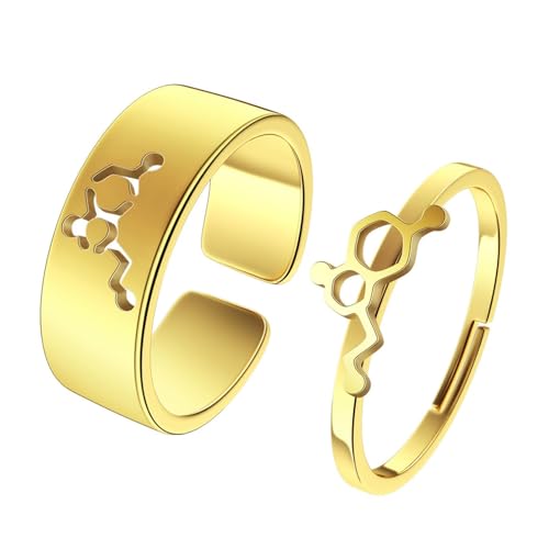 SiVaji Ring Ringe Damen Bijouterie Herren Serotonin Molekül Ring Paar Ring Männer Frauen Retro Party Einfach Geometrisch Hochzeit Punk Gold von SiVaji