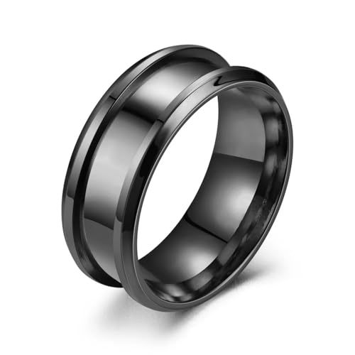 SiVaji Rings Ring Ringe Damen Bijouterie Herren 8Mm Ring Wide Groove Ring Handgefertigtes Zubehör 6 Schwarzfarbe von SiVaji