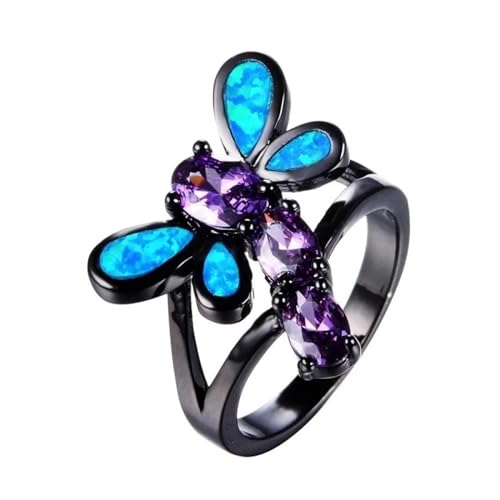 SiVaji Rings Ring Ringe Damen Bijouterie Herren Frauen Ring Dragonfly Design Ringe Hochzeit Verlobungsfeier Jubiläumsringe Für Frauen 9 Blau von SiVaji