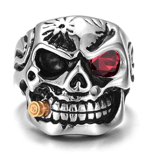 SiVaji Rings Ring Ringe Damen Bijouterie Herren Klassische Vintage Männer Ring Punk Totenkopf Kopfringe Zubehör Ringe Für Männer 9 Rot von SiVaji