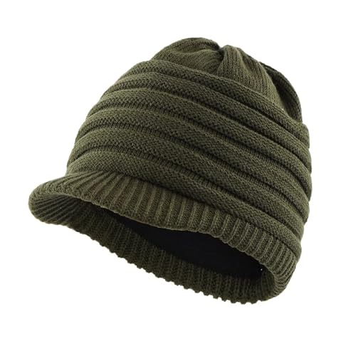 SiVaji Strickmützen Hüte Mützen Caps Beanie Mütze Wintermütze Visier Weiche Strickmütze Männlich Täglich Warme Mütze 57-60Cm Armeegrün von SiVaji