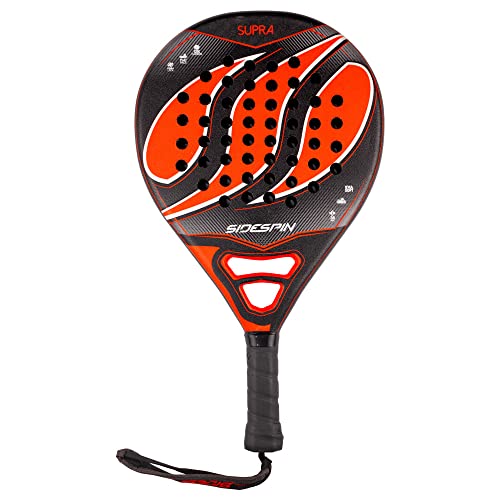 SideSpin SS Supra Padelschläger 12K Full Carbon Sand, Leistung + Kontrolle + Effekt, Unisex, Erwachsene, Schwarz, Rot, Universal von SideSpin