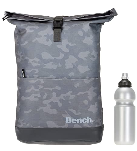 Sieber Kurierrucksack Rucksack Bench Classic mit Laptopfach 19 Liter Large A4 mit Geheimfach 64180 + Trinkflasche (Camouflage Grau 5900) von Sieber