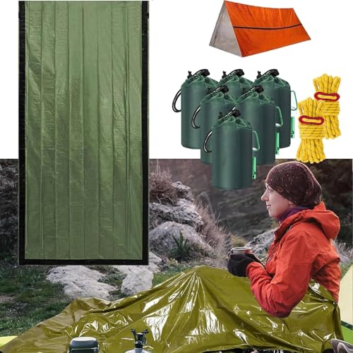 Sierra Madre Notfall-Schlafsack, 213 x 91 cm, Sierramadre, Notfall-Überlebens-Bivysack, kompakte Thermodecke im Taschenformat, für Wandern, Camping und Outdoor-Abenteuer (Grün, 6 Stück) von Siebkorb